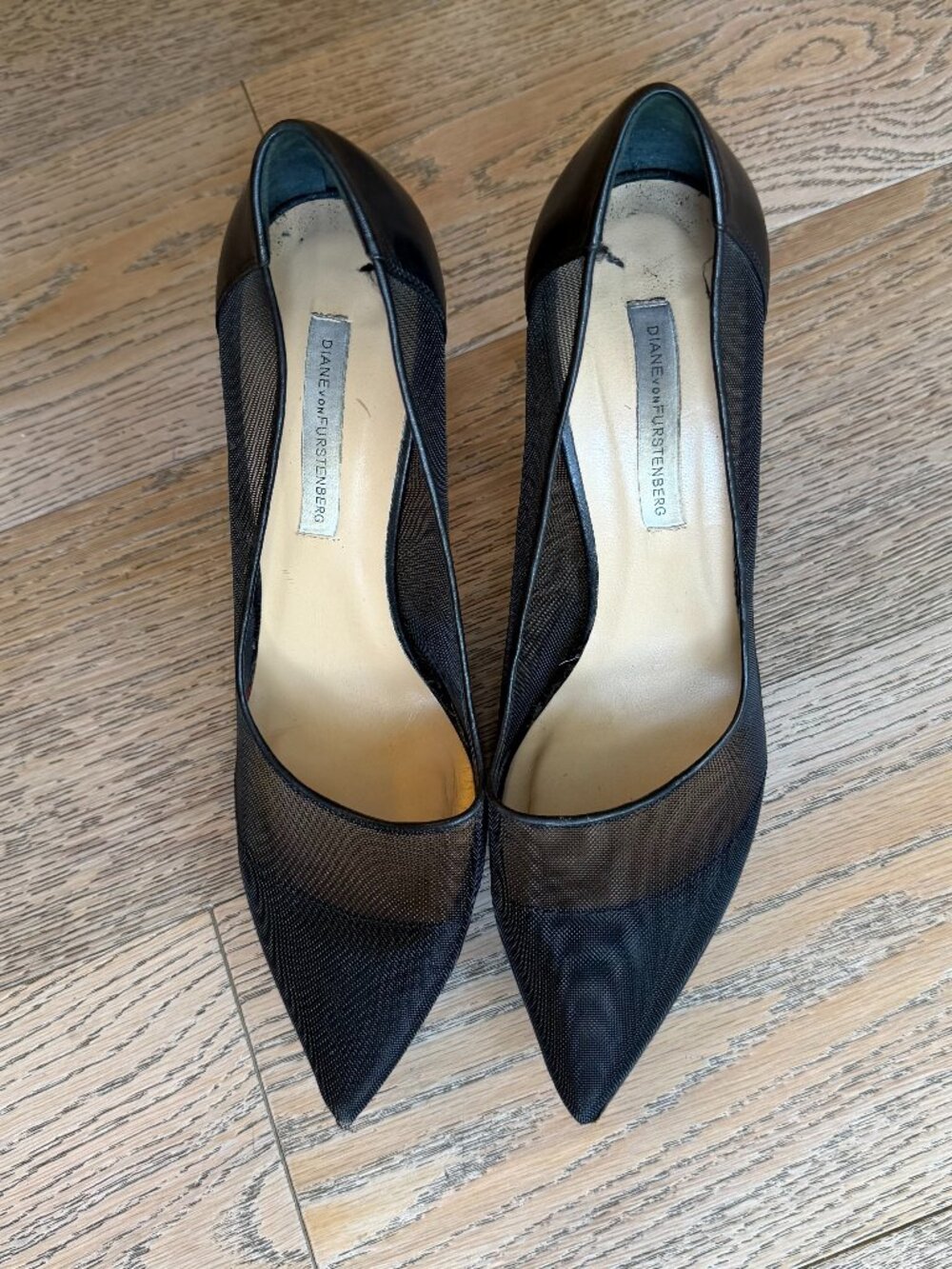 Diane von Furstenberg Black Mesh Pointed Pumps Size 8.5